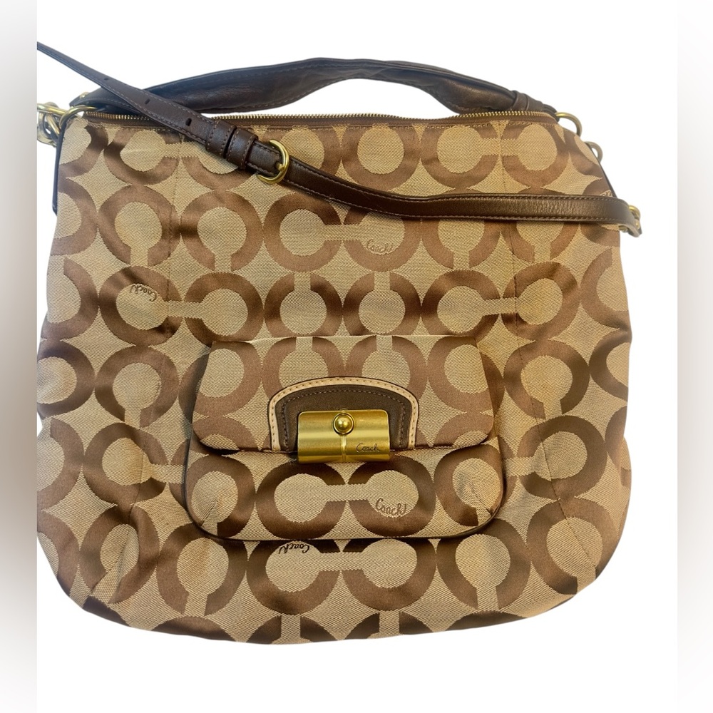 Coach Signature Jacquard Shoulder Tote- Turn Lock Pocket- Crossbody Strap